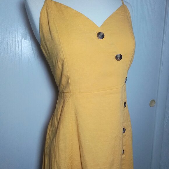 NWT American Eagle Linen Wrap Dress Yellow Spaghetti Strap Sundress size S - Picture 2 of 5